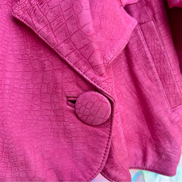 80s Pink Batwing Croc Pattern Leather Jacket - Picture 6 of 9